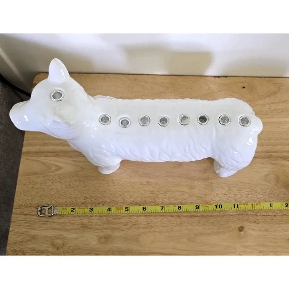 Corgi Menorah White Ceramic Hanukkah Chanukah Judaica Jewish Puppy Candle Holder - Picture 6 of 6
